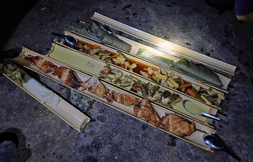 Cooked food in bamboo