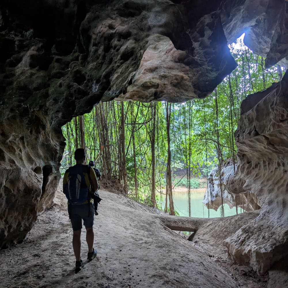 Exploring limestone caves in Khao Sok