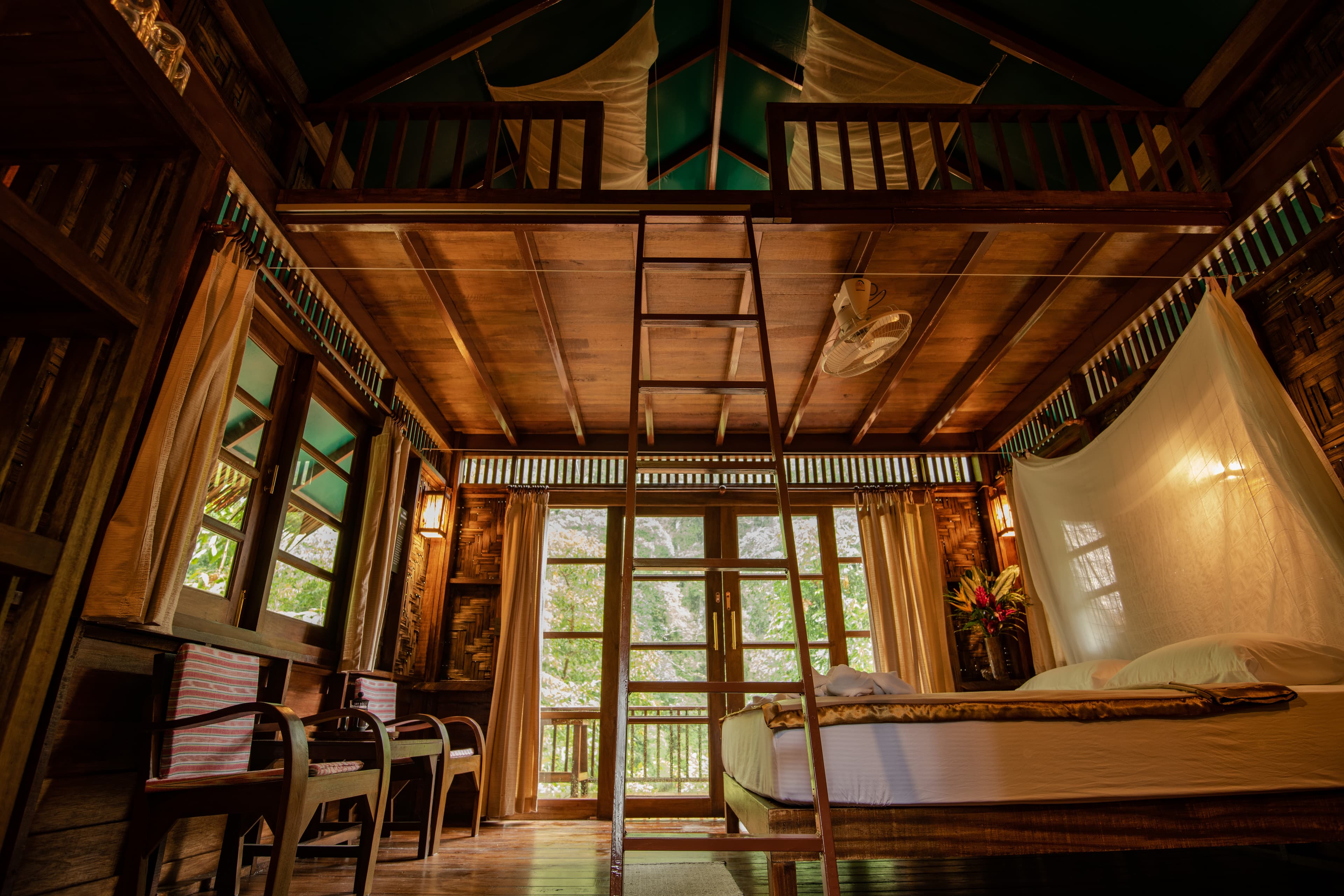 Sunrise treehouse interior loft