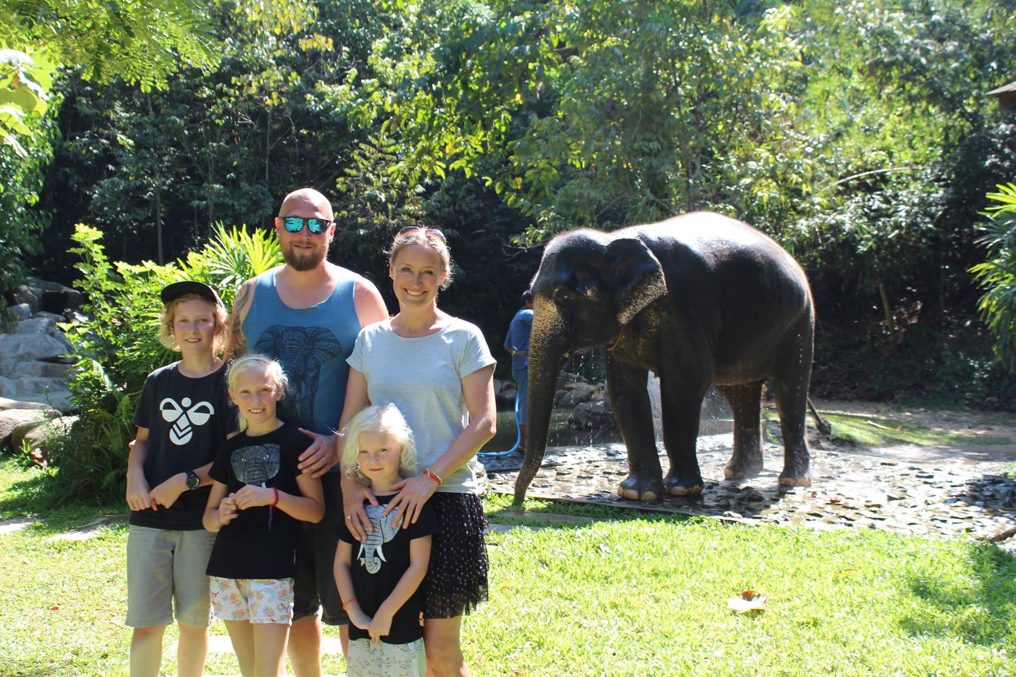 Family photo with elephants