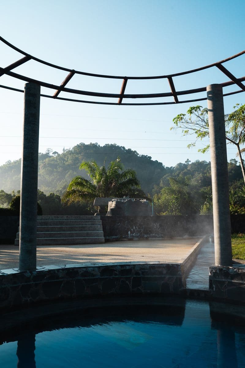 Open air hot springs with mountain view