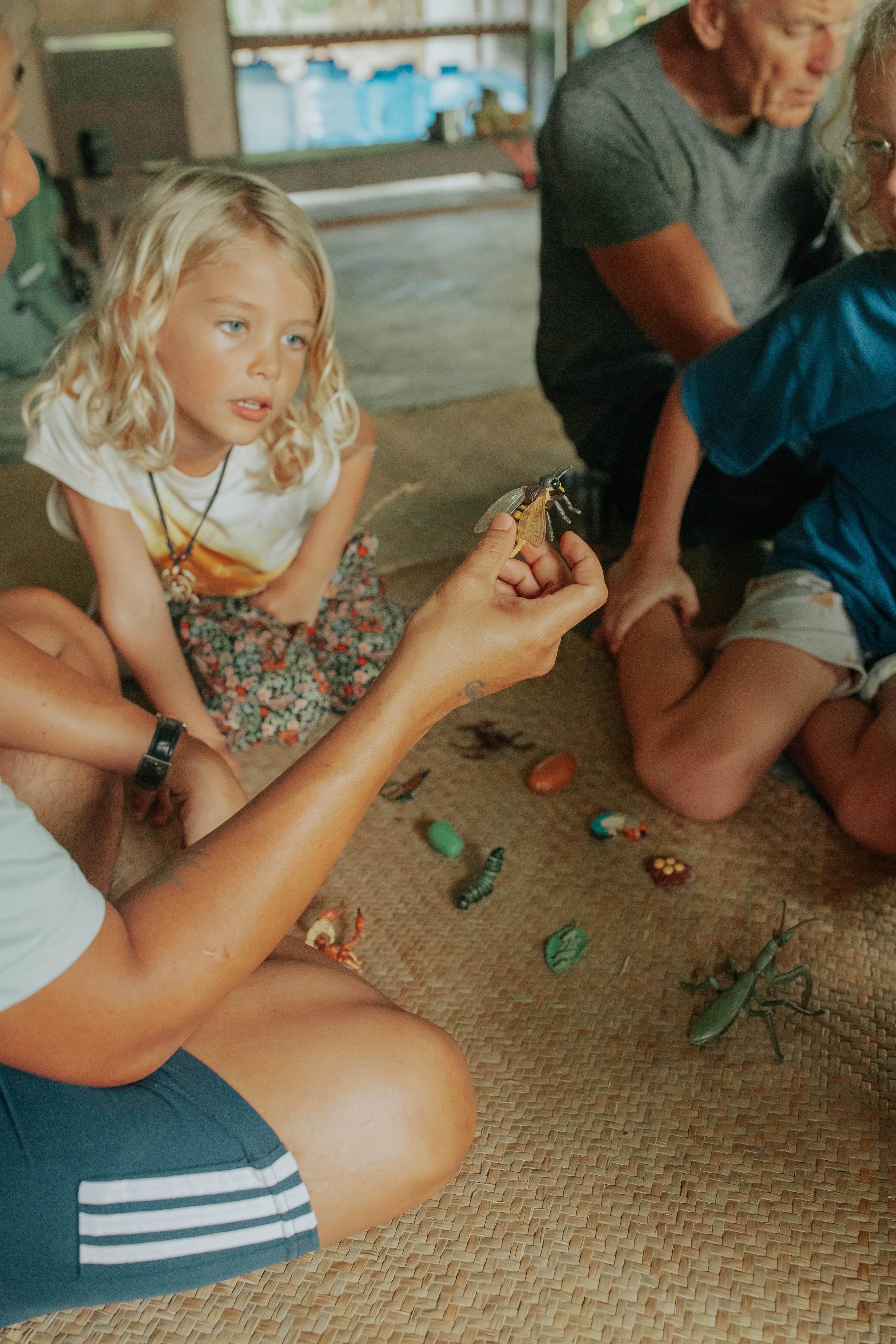 Kids painting and decorating with flowers