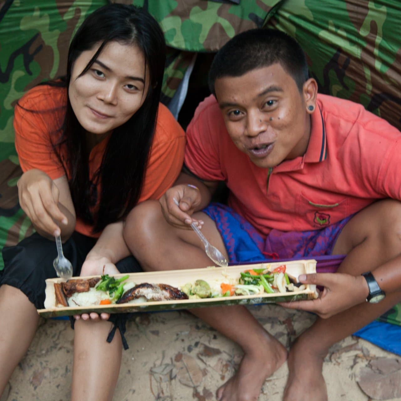 Bamboo cooking for camping lunch