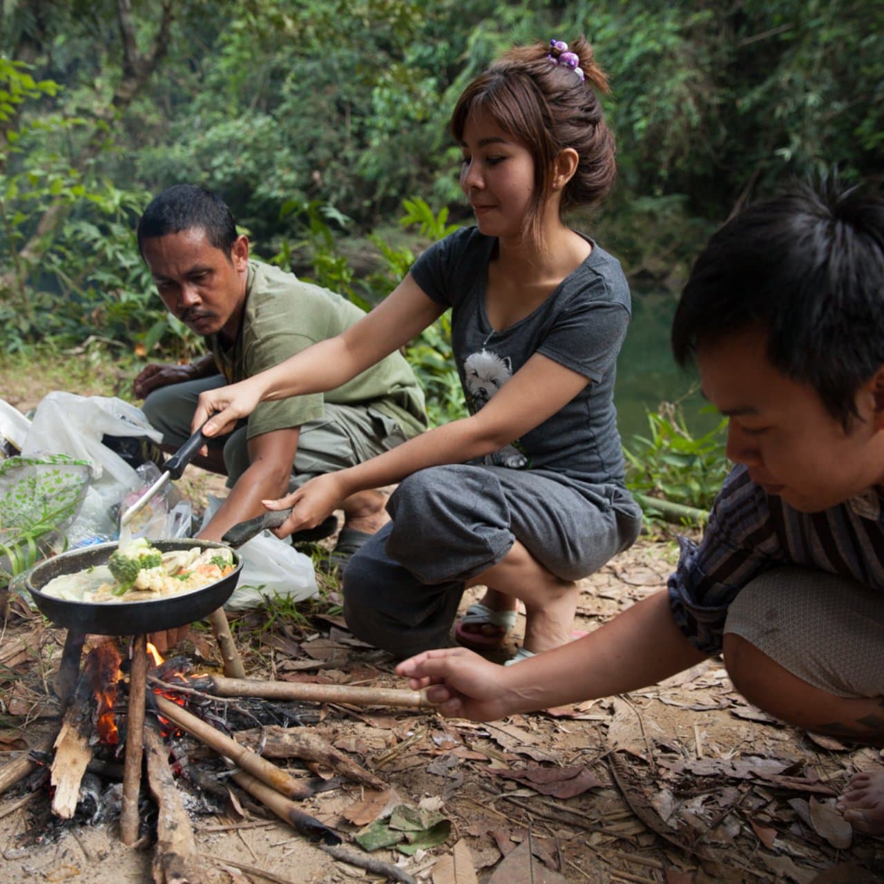 Bamboo cooking for camping lunch