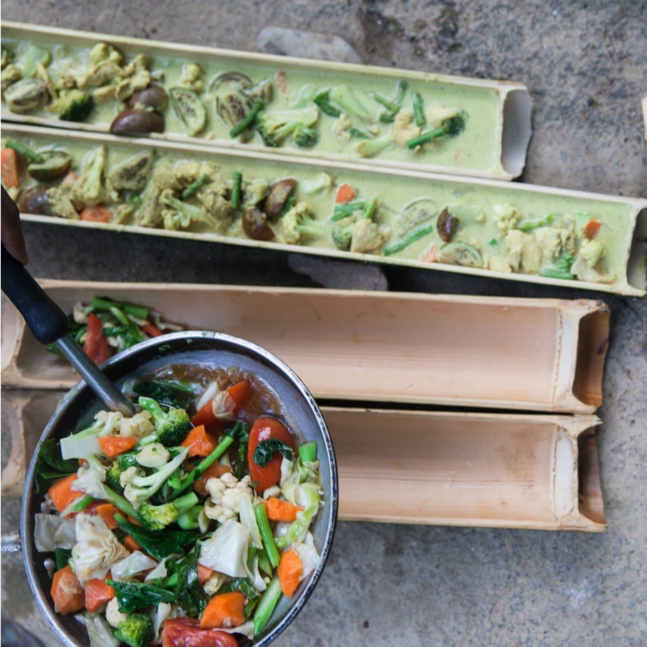Bamboo cooking for camping lunch