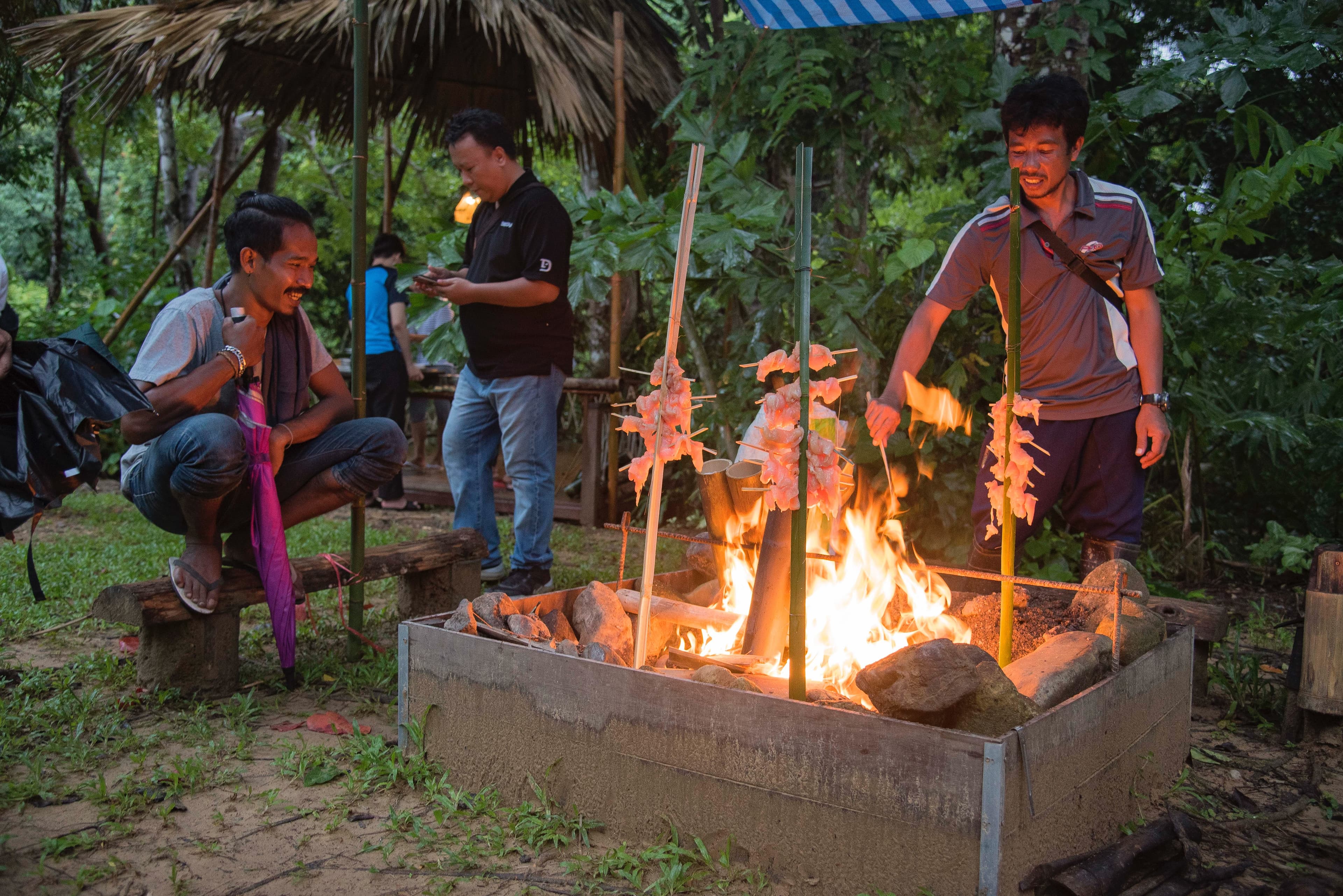 Cooking over an open fire in the jungle