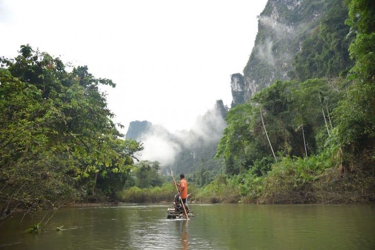Bamboo raft in the river