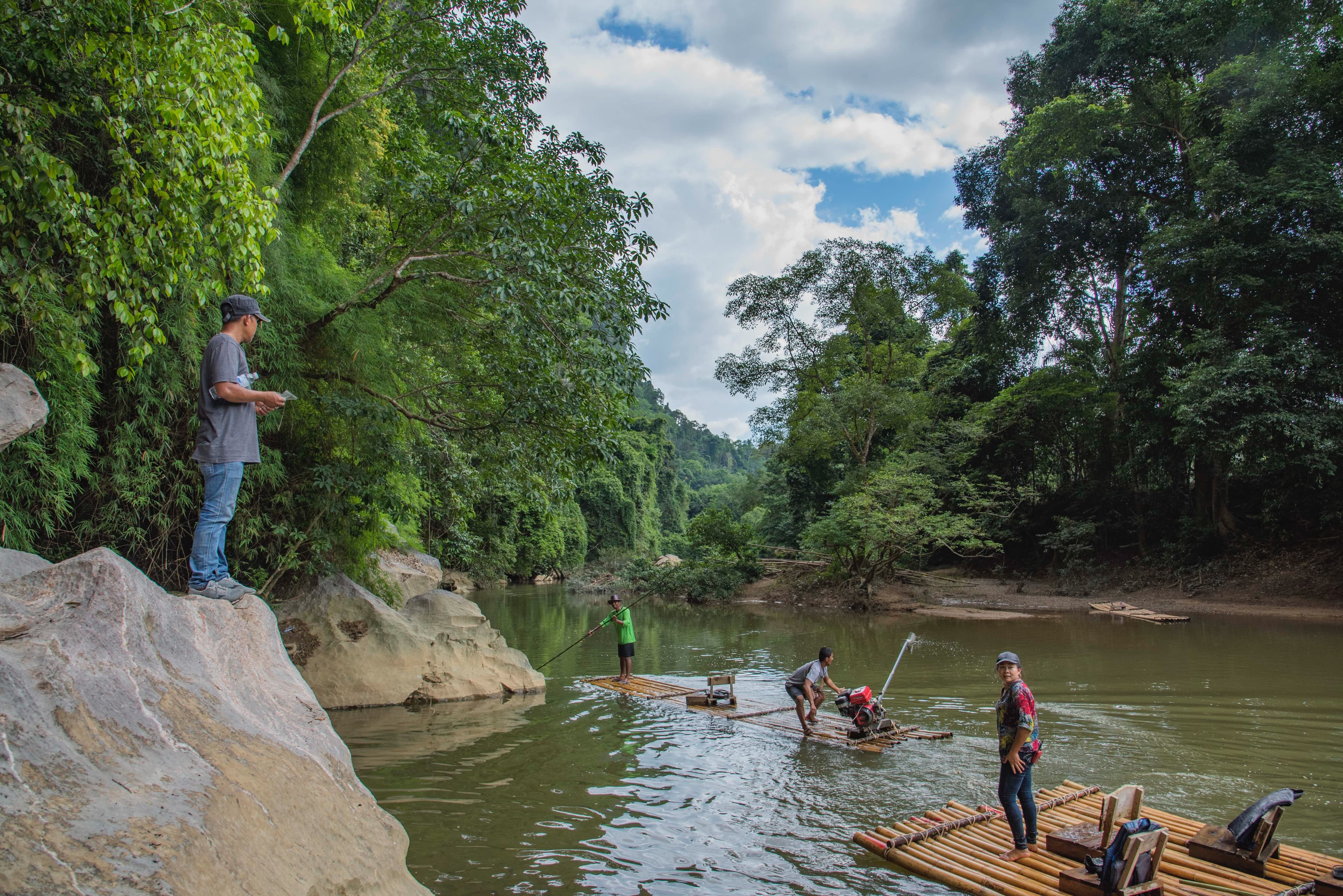 Bamboo raft in the river