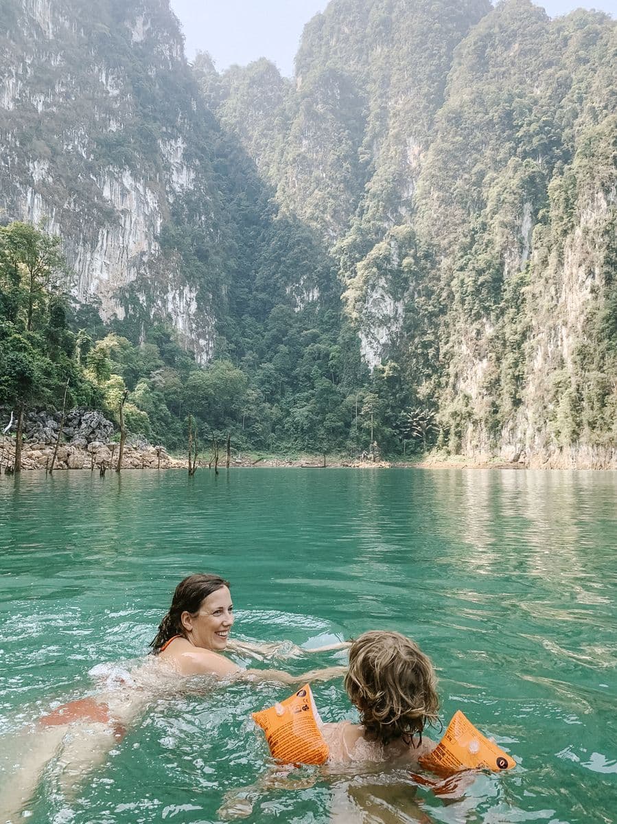Swimming with kids in Cheow Lan Lake