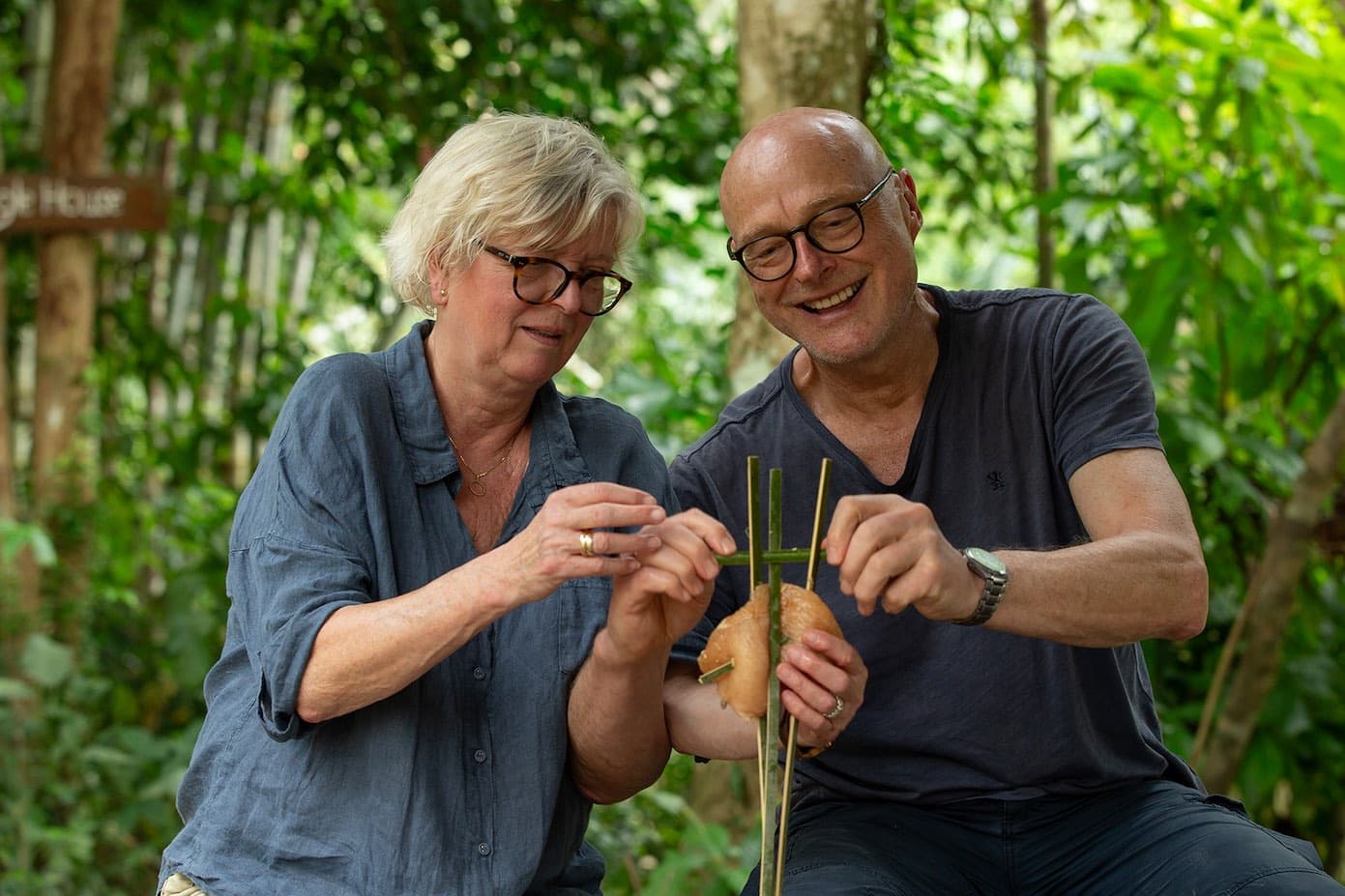 Preparing a bamboo for jungle cooking