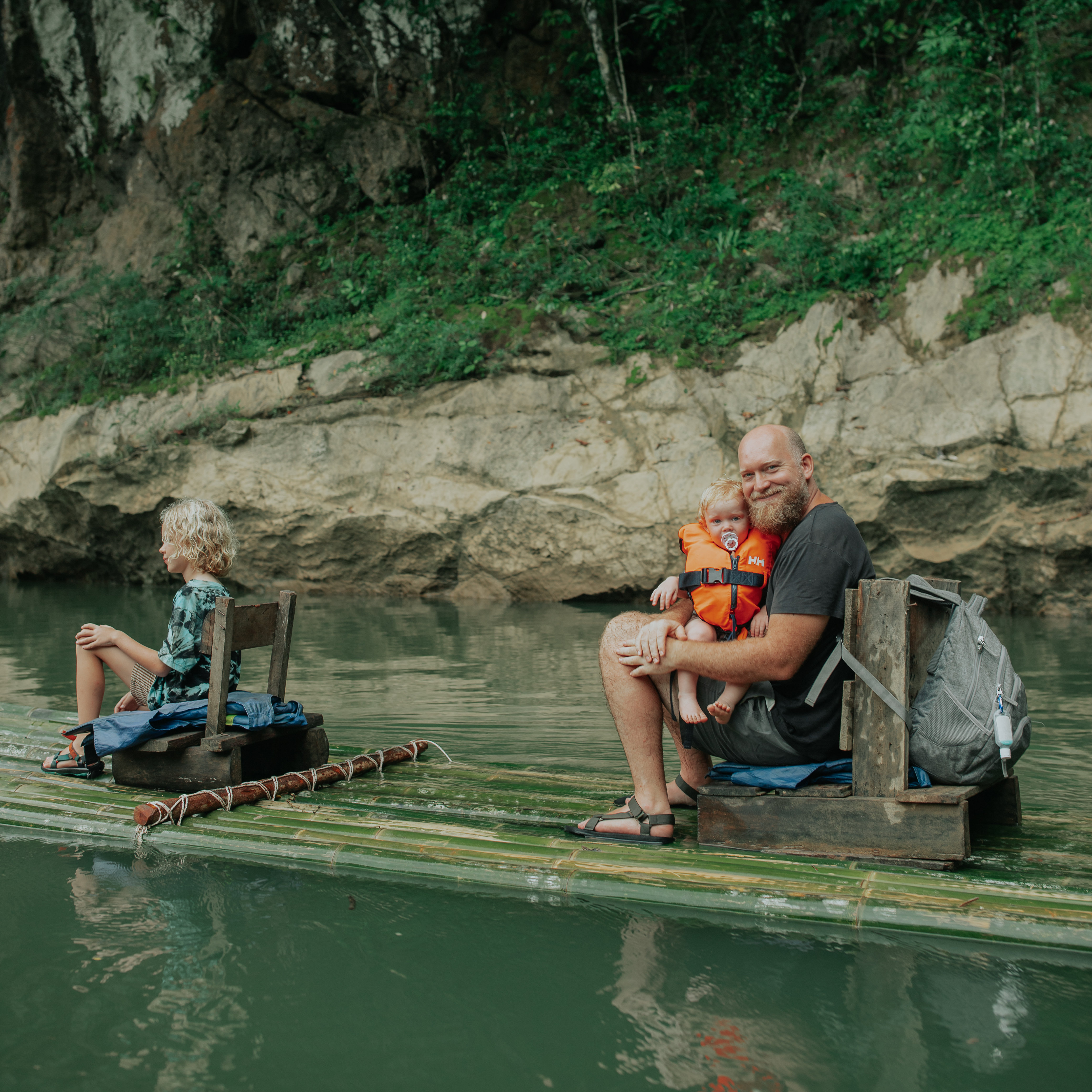 Bamboo rafting with kids